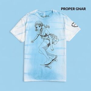 Proper Gnar Blue and White Tye Die Graphic T-Shirt NWT Large
